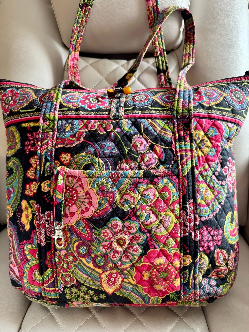 Vera Bradley Black Multi Floral Paisley Quilted Tote - Picture 2 of 9